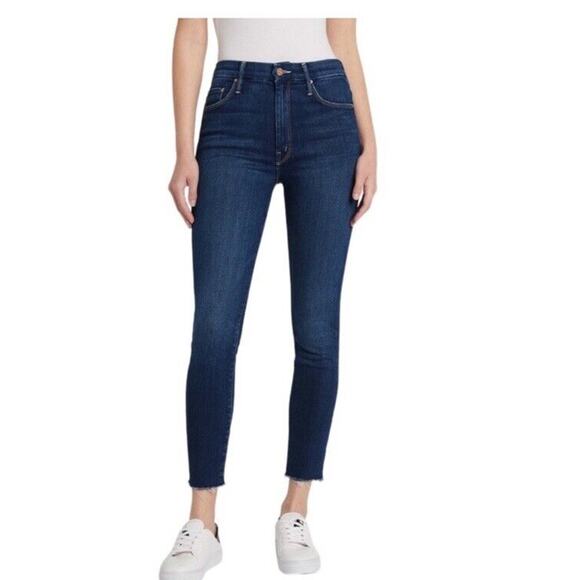 Mother Sz 27 High Waisted Looker Ankle Fray Jeans Enchanted Blue - Picture 1 of 11